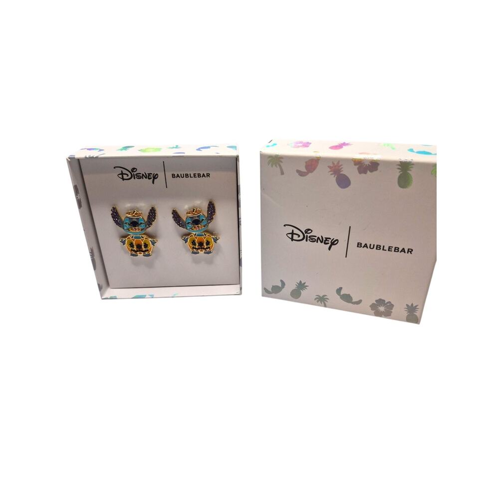 Disney Baublebar Stitch Pumpkin Earrings New In Box Halloween Fall